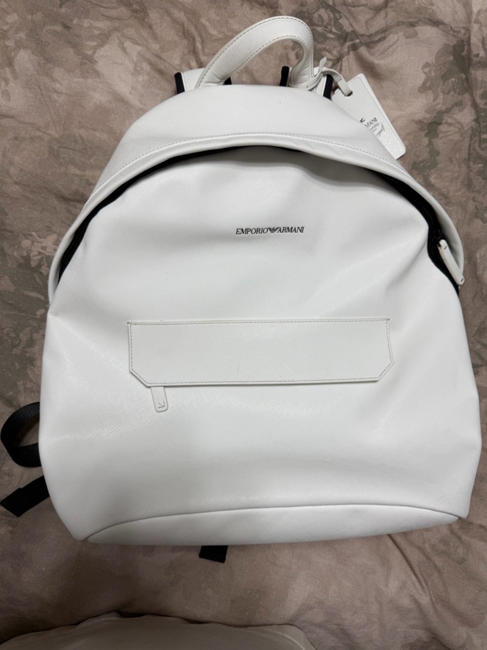 Emporio Armani White Leather Backpack with Minimal Logo